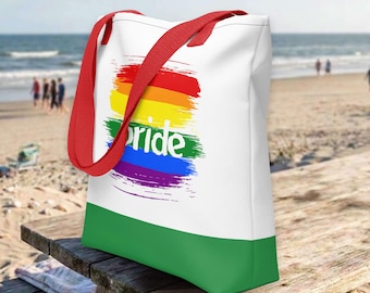 White Pride Canvas Tote Bag: LGBTQ+ Rainbow Brush Stroke, Gay Reusable Shopper