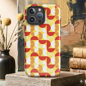 Retro iPhone Case: Abstract Geometric - Yellow Red Half Circle Mod Cover