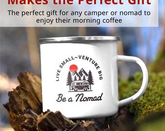 White Enamel Mug with Silver Rim, Nomad Camping Cup, BPA Free Material