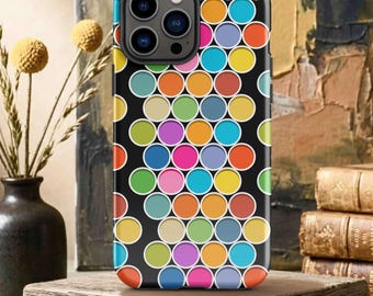 Geometric Phone Case for Tough iPhone: Abstract Retro Circle Pattern, Modern Minimalist Design