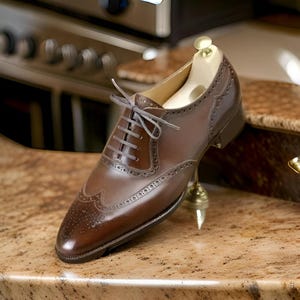 Handmade Men&#39;s Brown Genuine Cowhide Leather Wingtip Oxford Dress Formal Shoes, Wedding Shoes for Men, Gift for Him, Oxford Lace Up Shoes