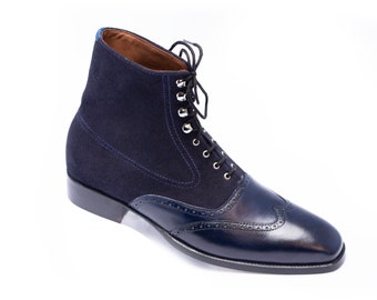 Handmade Genuine Leather & Suede Ankle High Navy Blue  display picture 3