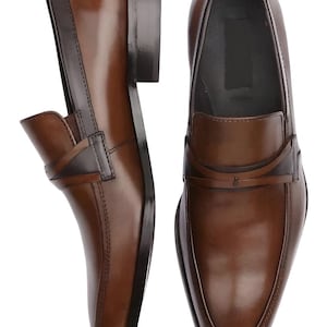 Handmade Stylish Dress Brown Leather Formal Wedding Slip On Moccasin Shoes Wedding Shoes for Men, Gift for Him, Oxford Lace Up Shoes