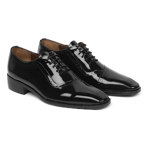 Handmade Leather Black Dress Formal Lace Up Office Shoes, Wedding Shoes for Men, Oxford Lace Up Shoes, Shiny Formal Dress Shoes.