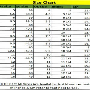 Puede incluir: Tabla de tallas de zapatos, que muestra las tallas US, EU, UK, pulgadas y cent&iacute;metros. La tabla va de la talla US 5 a 16.