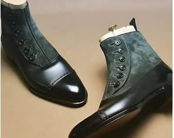 ビクトリア朝のレザーボタンアップシューズ ブーツ ボタンフック付き