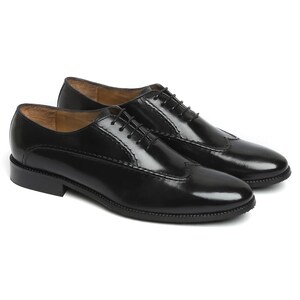 Handmade Genuine Leather Black Dress Formal Lace Up Wingtip Shoes, Wedding Shoes for Men, Gift for Him