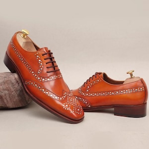Handmade Stylish Brown Wingtip Lace up Dress Formal Office Shoes, Wedding Shoes for Men, Stylish Dress Shoes For Men