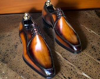 Handmade Tan Leather Derby Dress Shoes, Oxford Lace Up - Etsy