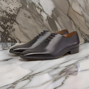 Handmade Men&#39;s Black Leather Oxford Whole Cut Shoes For Men Goodyear Welted Shoes, Office Shoes for Men, Formal Dress Shoes For Men