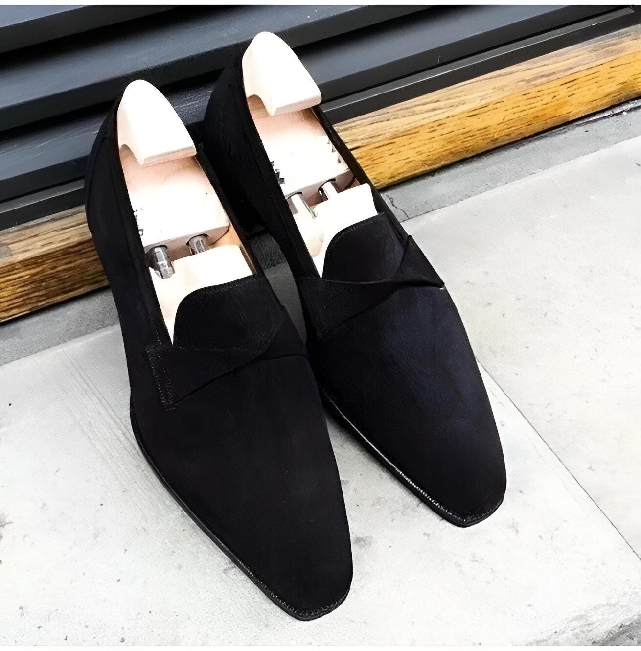 Handmade Black Suede Leather Moccasins, Men display picture 1