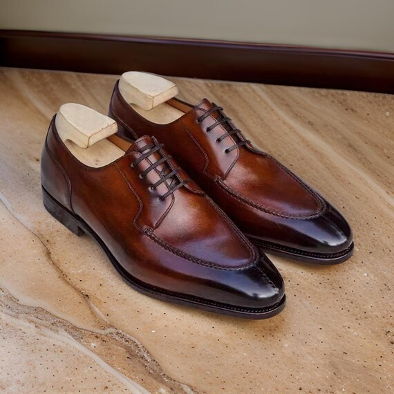 Handmade Brown Leather Derby Shoes, Oxford Lace Up - Etsy display picture 2