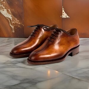Handmade Tan Genuine Leather Lace Up Dress Shoes For Men, Oxford Casual Shoes, Office Shoes for Men, Oxford Shoes, Christmas Gift For Him