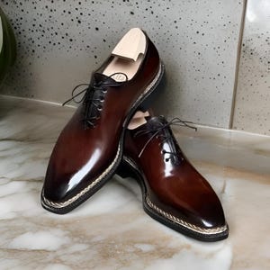 Handcrafted Men&#39;s Dark Brown Leather Oxford Whole-Cut Lace Up Formal Shoes Men, Wedding Shoes for Men, Gift for Him, Oxford Lace Up Shoes