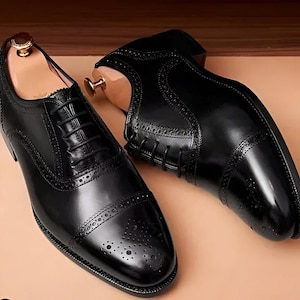 Handmade Men's Black Brogue Dress Fashion Formal Leather Oxford Shoes For Men, Wedding Shoes for Men, Gift for Him, Oxford Lace Up Shoes
