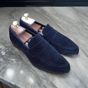 Handmade Navy Blue Suede Moccasins Shoes, Men Casual Shoes Men Shoes, Formal Shoes, Slip On Moccasin Shoes, Christmas Gift For Him