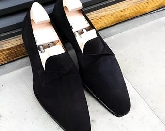 Handmade Mens Black Suede Moccasins, Men Black Suede Dress Shoes, Mens Shoes, Wedding Shoes for Men,Oxford Shoes, Formal Dress Shoes For Men
