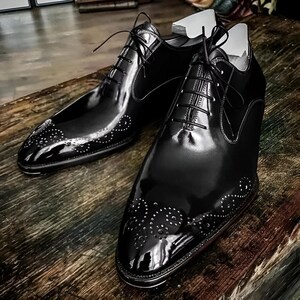Handmade Men Brogue Black Leather Formal Shoes, Men Designer Oxford Dress Shoes, Wedding Shoes for Men, Oxford Shoes, Christmas Gift For Men