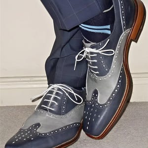 Botas de hombre hechas a mano de cuero Oxford gris y azul, zapatos formales con cordones para hombres, zapatos de oficina para hombres, zapatos Oxford, zapatos de vestir formales para hombres
