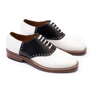 Handmade Genuine Leather Black and White Dress Oxford Shoes For Men, Wedding Shoes for Men, Oxford Shoes, Formal Dress Shoes For Men.