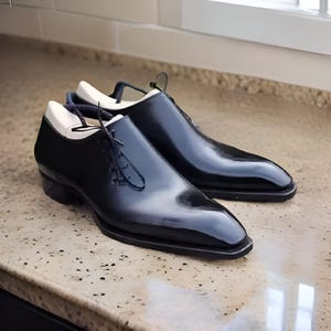 Handcrafted New Men's Shoes Shiny Black Leather Oxford Plain Dress Shoes For Men, Wedding Shoes for Men, Gift for Him, Oxford Lace Up Shoes