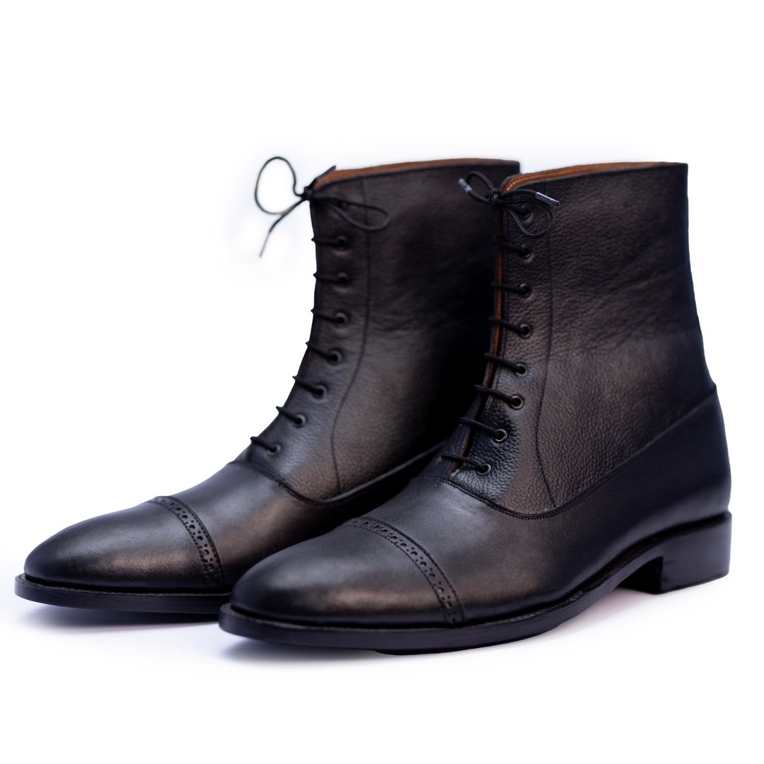 Handmade Black Genuine Leather Cap Toe Ankle High Boots for Men, Wedding  Boots, Men's Dress Lace up Boots, Ankle Boots for Men - Etsy