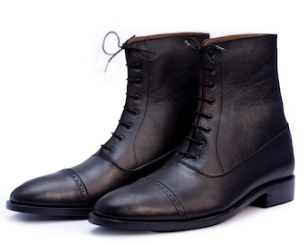 chinese dress ladies Handmade Mens Black Cap toe Ankle high boots, Mens Oxfords lace up boots –  Rebels Market