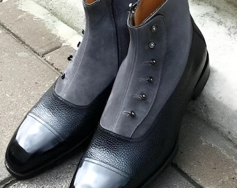 Handmade Suede & Leather Button Boots, Men's Dress Ankle Boots - Etsy