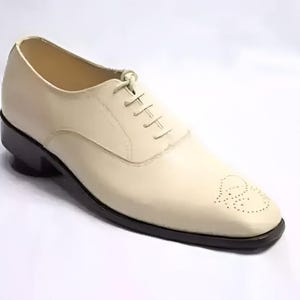 Handmade Men Cream Color Brogue Shoes, Men Ivory Dress Shoes, Party Shoes Men Wedding Shoes for Men, Oxford Office Shoes For Men