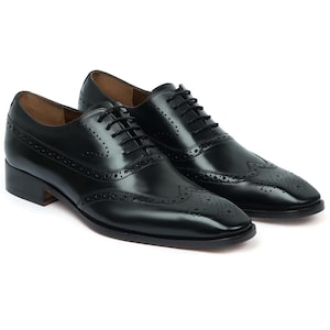 Handmade Genuine Leather Brogue Dress Black Oxford Lace Up Wingtip Shoes For Men, Wedding Shoes for Men, Oxford Shoes, Formal Dress Shoes