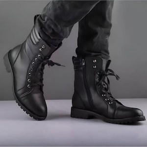 Handmade Black Leather Pointed Toe Cuban Heel Boots - Etsy Canada