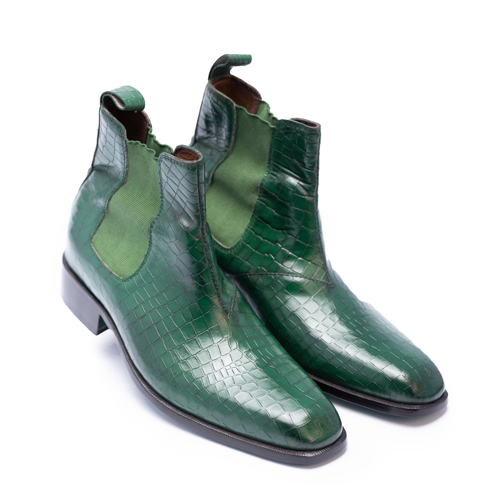 Men\'s Green Chelsea Boots Chelsea Barefoot Boots Nubuck Green Handmade Men main image 3