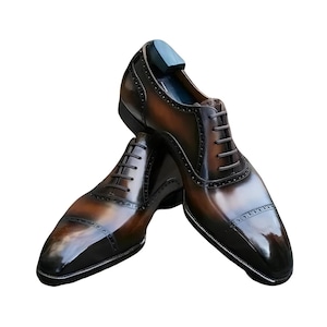 New Handmade Genuine Leather Oxford Lace Up Cap Toe Dress Formal Shoes For Men, Wedding Shoes for Men, Gift for Him, Oxford Lace Up Shoes