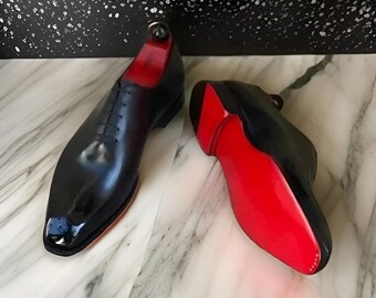 Handgemaakte zwarte leren oxford-schoenen, formele veterschoenen