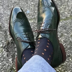 Handmade New Men&#39;s Green Leather Oxford Wingtip Brogue Lace Up Dress Shoes Men, Wedding Shoes for Men, Gift for Him, Oxford Lace Up Shoes