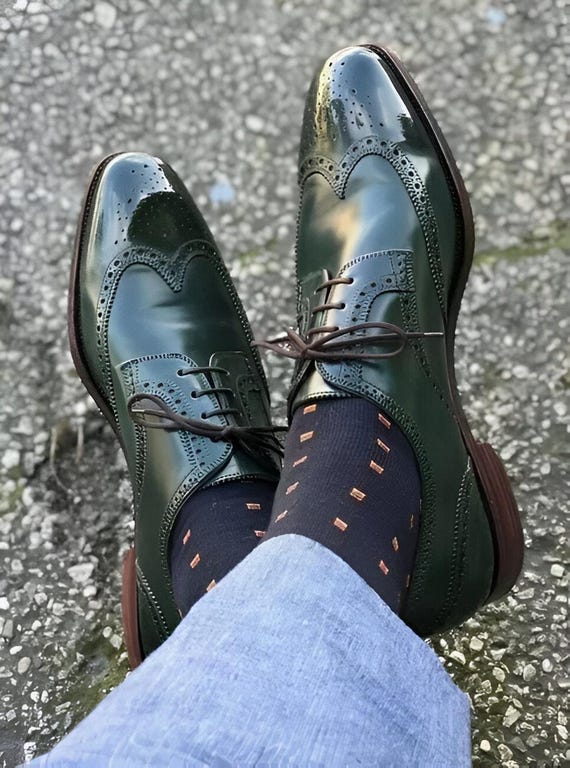 Handmade Green Leather Oxford Wingtip Brogue Shoes