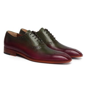 Handmade Two Tone Leather Lace up Dress Formal Office Shoes, Wedding Shoes for Men, Oxford Lace Up Stylish Office Shoes For Men