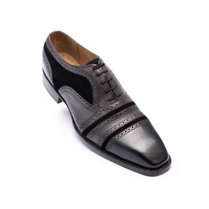 New Handmade Genuine Leather & Suede Black and Gray Cap Toe Dress Oxford Shoes For Men, Wedding Shoes for Men, Oxford Office Shoes For Men