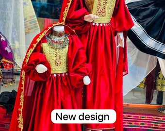 Vestido afgano rojo para madre e hija.