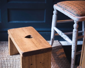 Handmade Rustic Wooden Children's Stool | Heart Carving, Kids Furniture