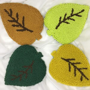 Punch Needle Coaster 4 piece , Mug Rug, Coffee Lover Gifts, Drink Coaster, Handmade, Gift or Her, Leaf Coaster