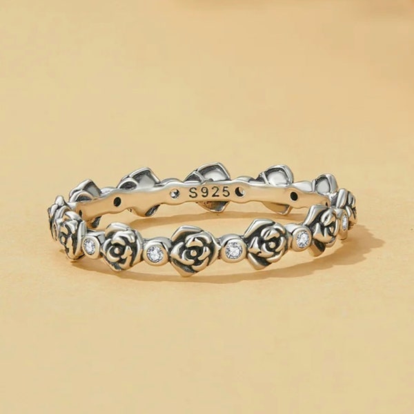 925 sterling silver Rose ring, Rose vine wedding band, Flower pattern ring, ring, Women rose ring jewelry, Engagement ring, Rose ring.