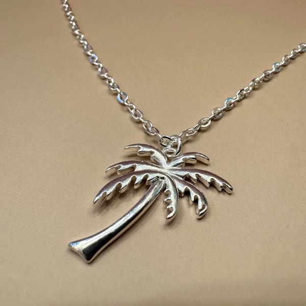 Palm Tree Pendant, Stainless steel Silver Palm Tree Necklace, Tropical Tree Pendant for Women, Dainty Minimalist,