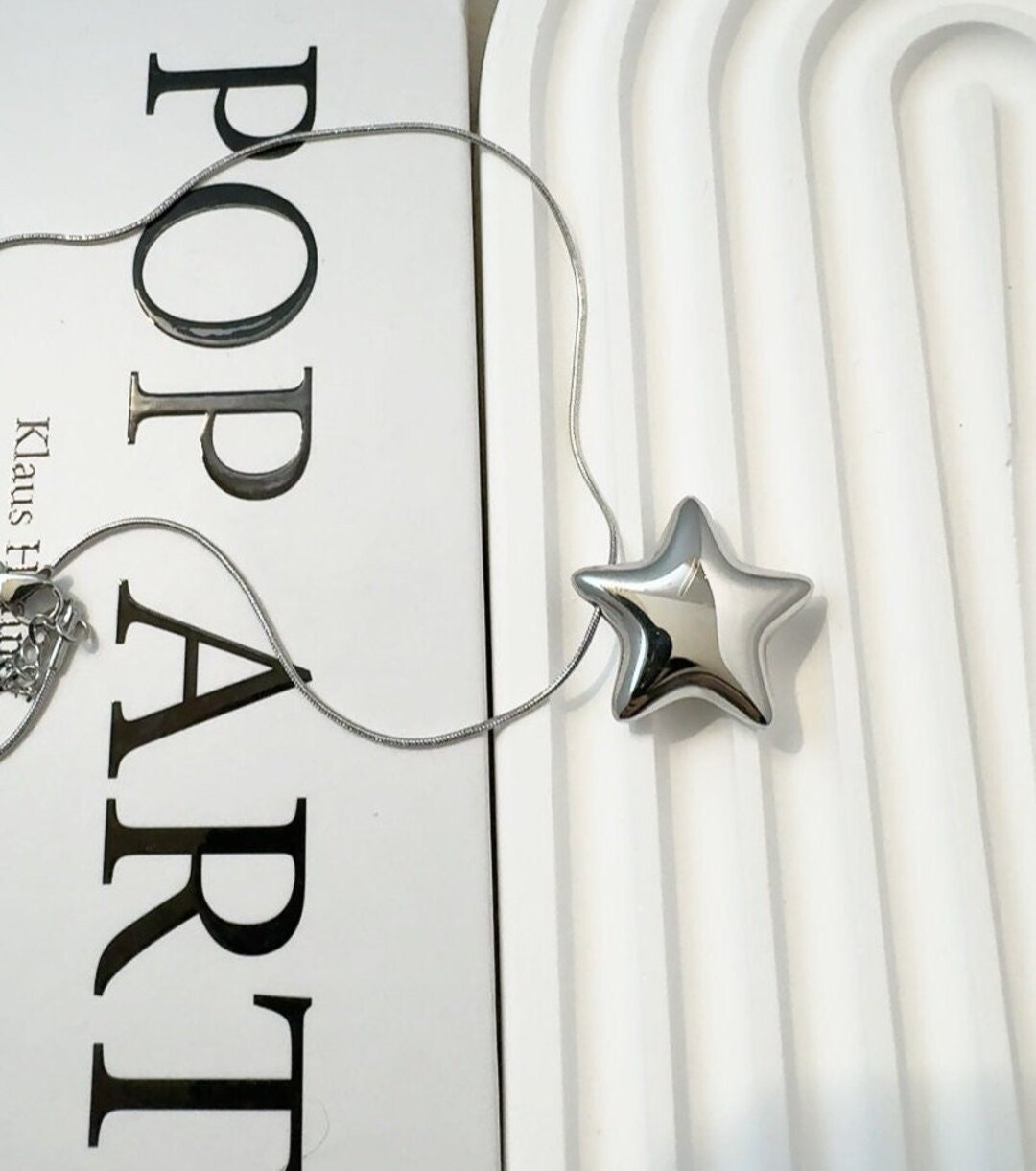 Silver Stainless Steel Star Pendant Necklace, Dimensional Star Pendant ...