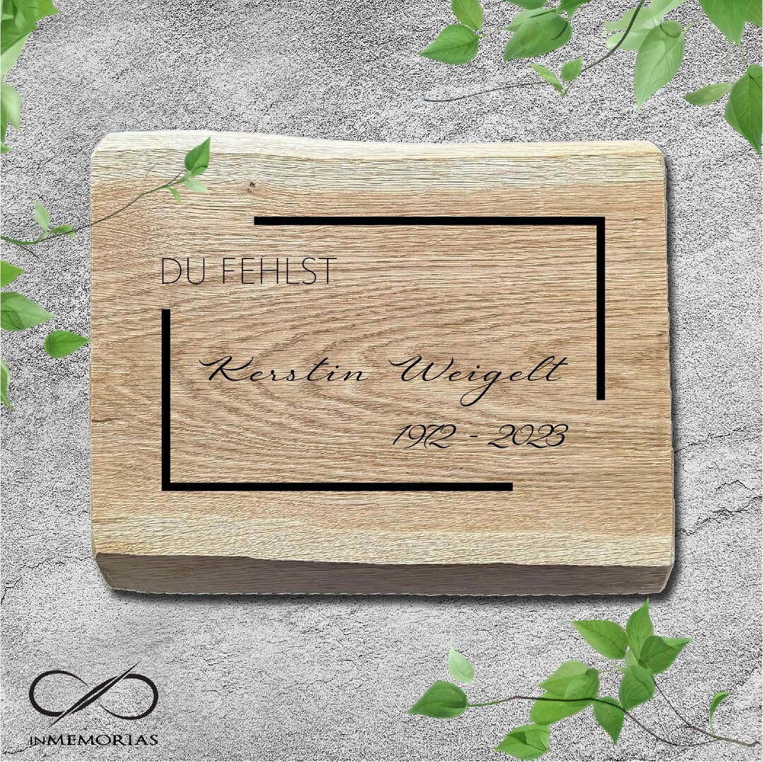 Gravestone Made of Oak Inscription Plate for Grave and Urn Grave Made ...