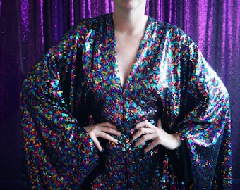 Vestido tipo caftán/kimono con lentejuelas Disco Diva, talla única
