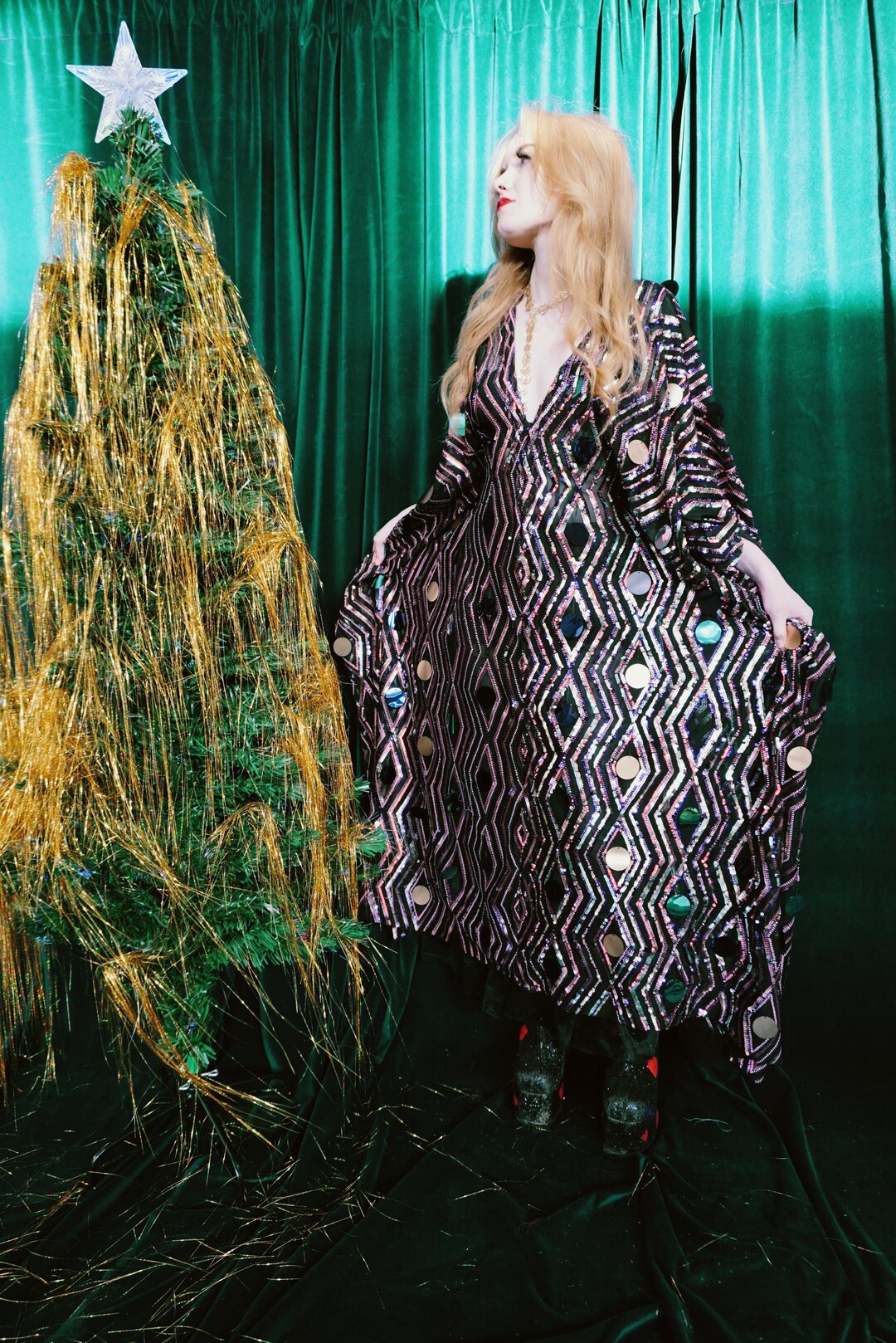 Festive Deco Sequin V-neck Kaftan Gown, Freesize - Etsy
