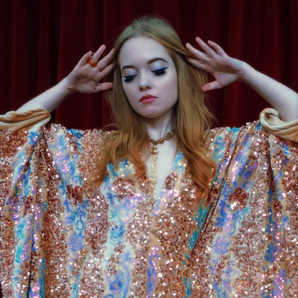 Glittering Florentine Sequin velvet V-Neck Kaftan Gown, Freesize