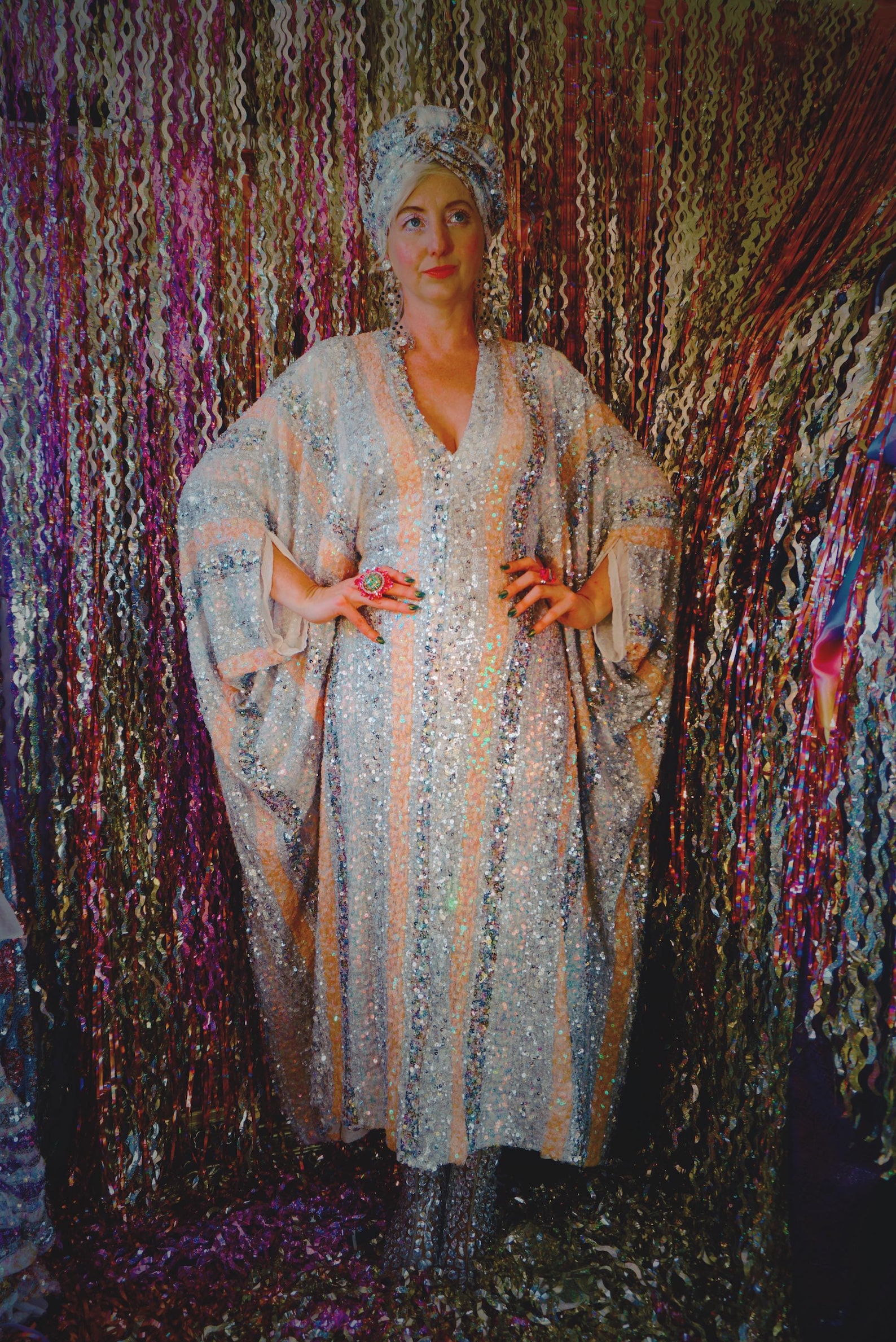 White, Silver, and Peach Stripe V-neck Maxi Dress Kaftan - Etsy