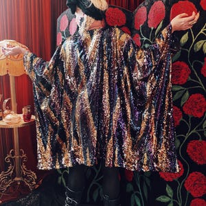 Ziggys Harvest Sequin Round Neck Mini Kaftan, Freesize